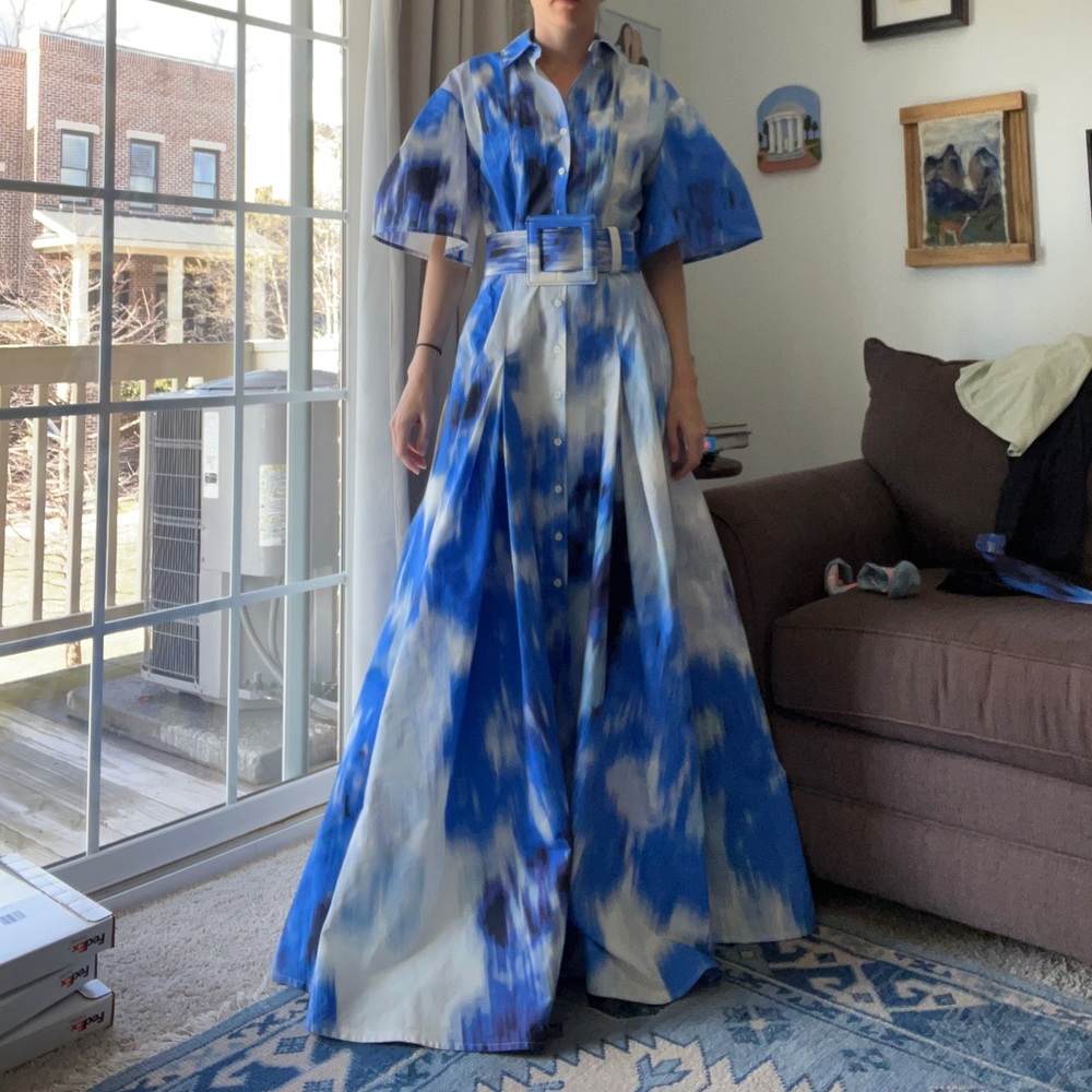 Carolina Herrera Pleated Floor Length Dress with Belt